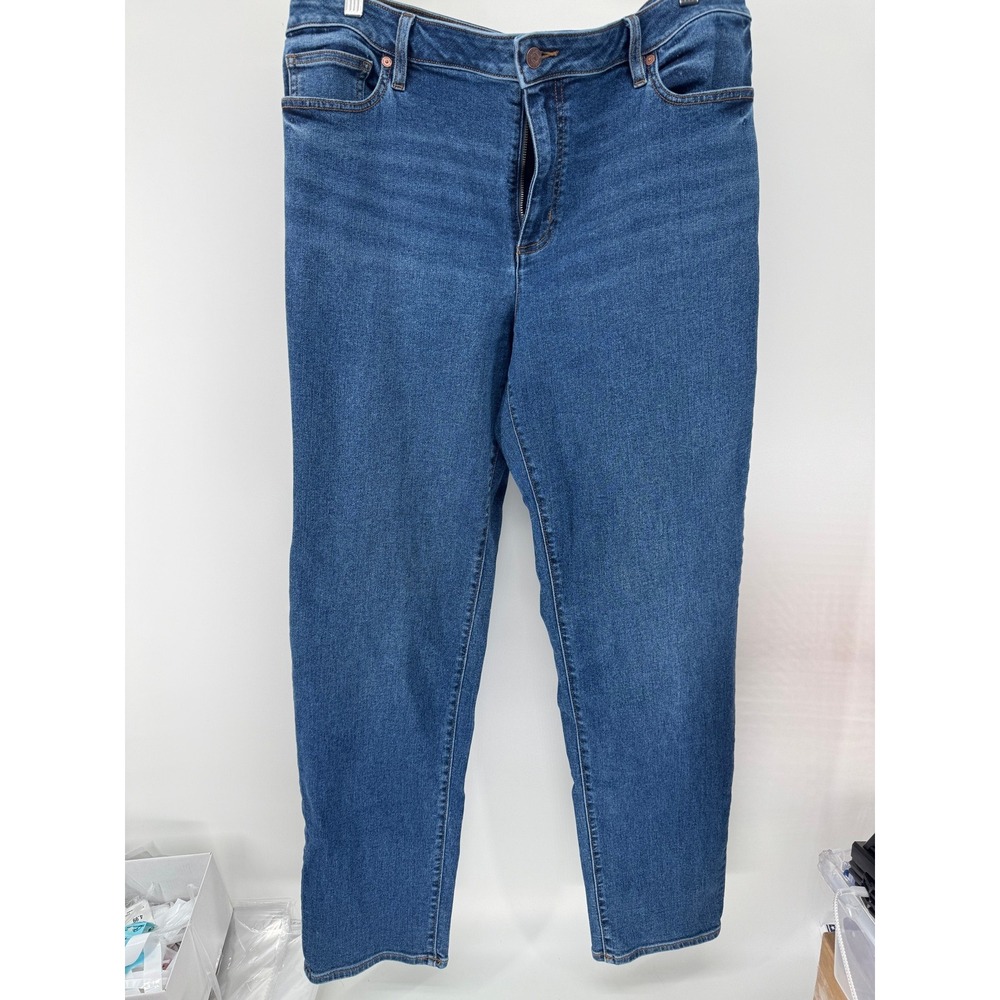 Lands End Jeans Womens 18 Blue Denim Straight Leg High Rise Stretch